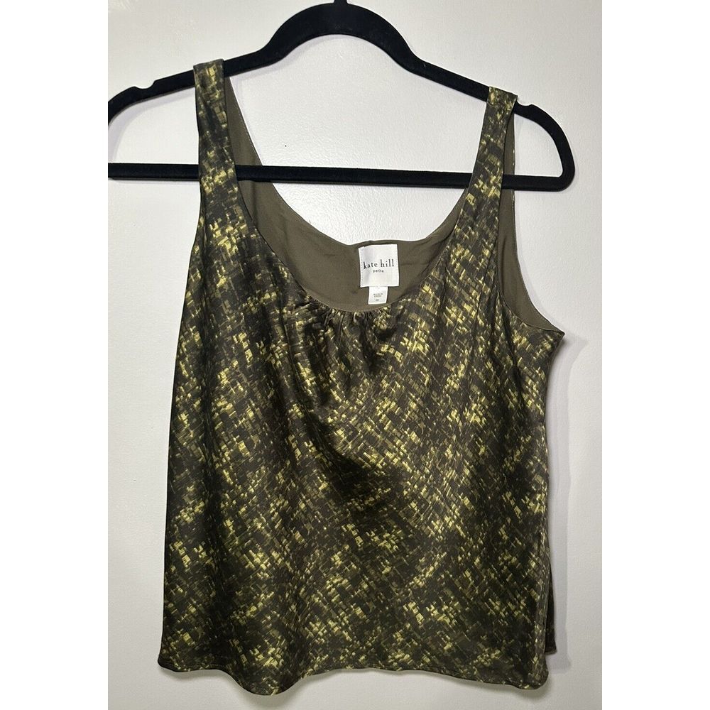 Kate Hill Silk Sleeveless Tank Blouse Size  12Petite‎ Green Black Gold